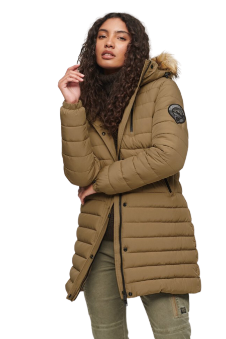 Γυναικείο Μπουφάν Fuji Hooded Mid Length Puffer Coat W5011564A-9CK Καφέ